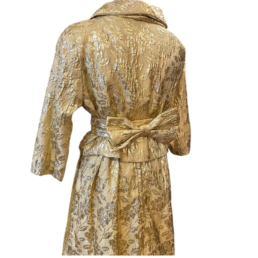 True Vintage 1960s 3-Piece Set, 60s Metallic Gold Lurex Floral Brocade Dress - Picture 5 of 10